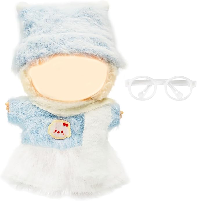 17cm Doll Clothes Set, Cute Outfits for Clothes and Glasses, 5 PCS Cute Hat & Overalls Set Stylish Outfits for Boys Girls Exquisite Accessories