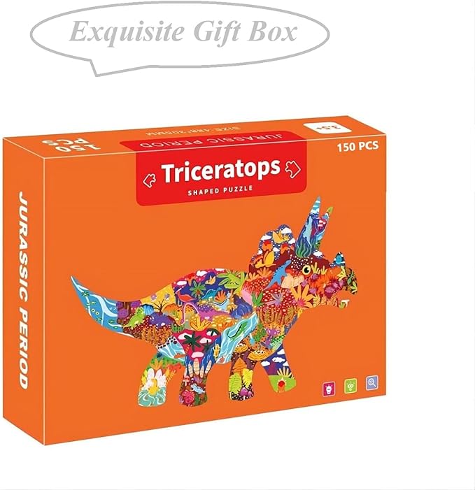 PINU Jigsaw Puzzles for Kids Ages 3-5, 6-8, 8-10, Children Colorful Fun Animal Shaped Puzzle Learning Educational Toys Gifts Games for Boys and Girls (Triceratops-150 PCS)