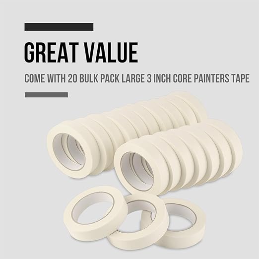 Lichamp Masking Tape 1 inch, 20 Pack General Purpose Beige White Masking Tape, 1 inch x 55 Yards x 20 Rolls (1100 Total Yards)
