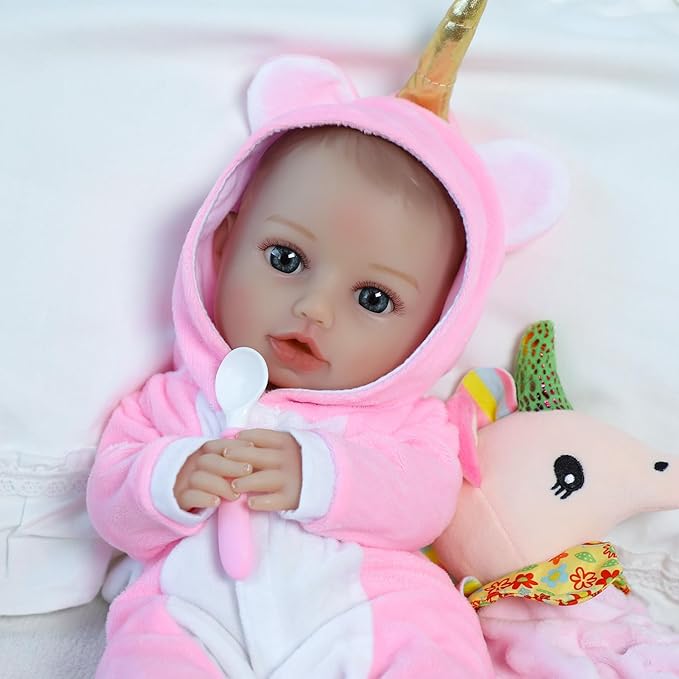 SCOM Soft Baby Doll Girl - 16 Inch Realistic Reborn Baby, Lifelike Real Cute Doll with Accessories, Toddler Girl with Vinyl Body & Unicorn Clothes for Kids 3 4 5 6 + Year Old Gifts