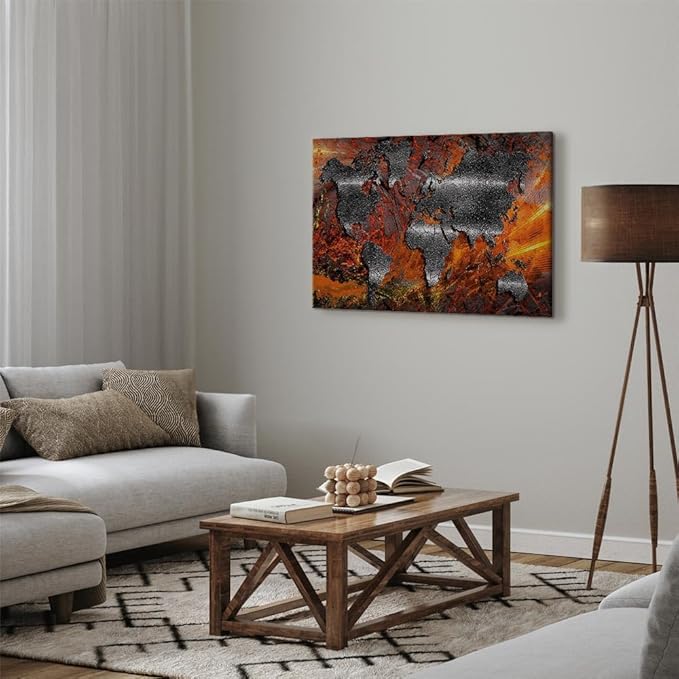 artgeist Canvas Wall Art World Map 24x16 in - 1pcs Home Decor Framed Stretched Picture Photo Painting Artwork Image - Abstract Continents Map World Map Colorful k-A-0505-b-b
