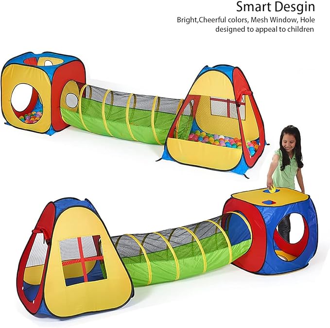 UTEX 3 in 1 Pop Up Play Tent with Tunnel, Ball Pit for Kids, Boys, Girls, Babies and Toddlers, Indoor/Outdoor Playhouse
