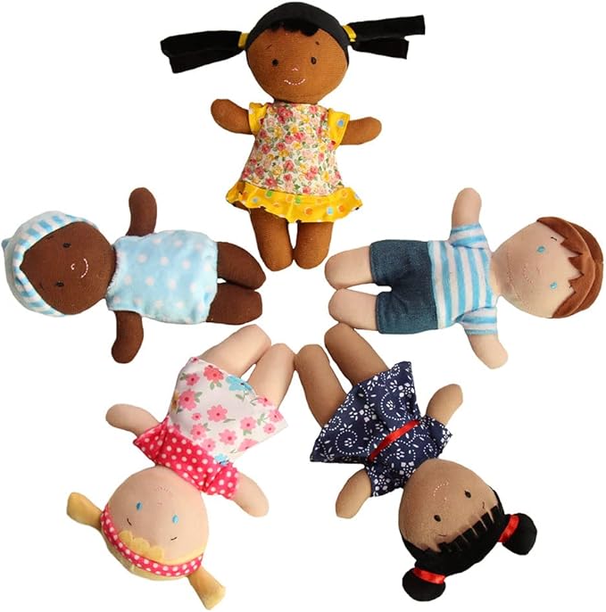 Snuggle Stuffs Basket of Buddies Plush Diversity Multicultural Ethnic Dolls | Diversity Toys for Toddlers | Soft Multicultural Dolls for Preschool Classroom, Daycare or at Home | Set of 5-8"
