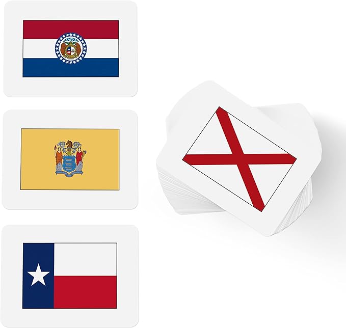 CARDDIA | U.S. State Flags Flashcards | 50 States with Names, Abbreviations, Capitals & Facts | Educational & Durable | Geography Learning Gift for Kids & Adults