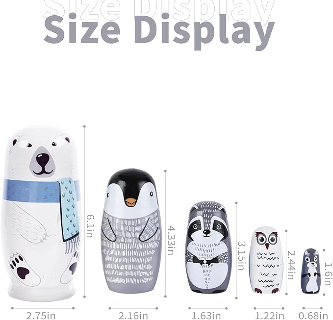 Nesting Dolls, 5Pcs 6" Tall Russian Nesting Dolls, Polar Bear Christmas Decorations，Handmade Matryoshka for Kids, Wooden Stacking Toys for Christmas Home Wedding Party Decorations (Polar Bear)