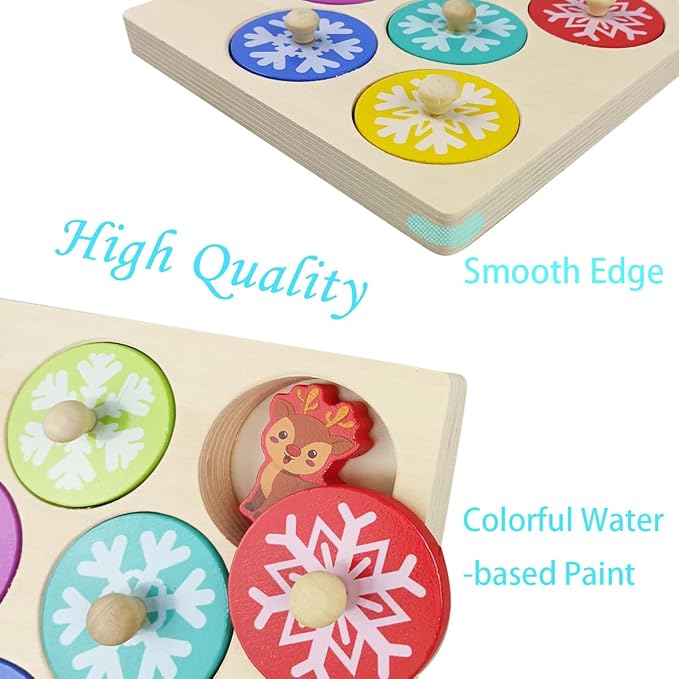 Pinkiwine Christmas Wooden Peg Puzzles Montessori Educational Toys for Kids Toddlers Christmas Toys Christmas Stocking Stuffers Gifts