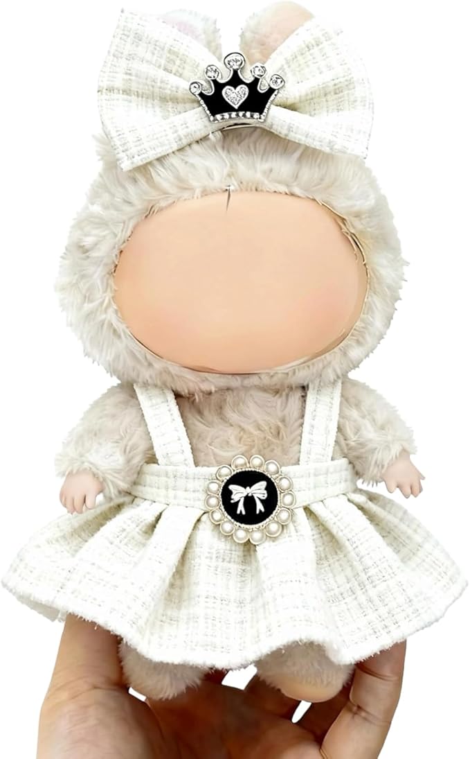 Clothes for LABUBU 17cm Doll (NO Doll), Outfit for LABUBU, Dress and Hairpin Set for LABUBU Dress Up, Fashion and Premium Dolls Accessories for LABUBU (Style F)