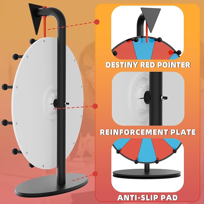 Prize Wheel,12 Inch Spinning Wheel with Stand,12 Slots Color Spinner Wheel with Eraser, Markers, Dry Erase Wheel of Fortune Game for Carnival, Casino & Trade Show (Black, Prize Wheel-12inch)