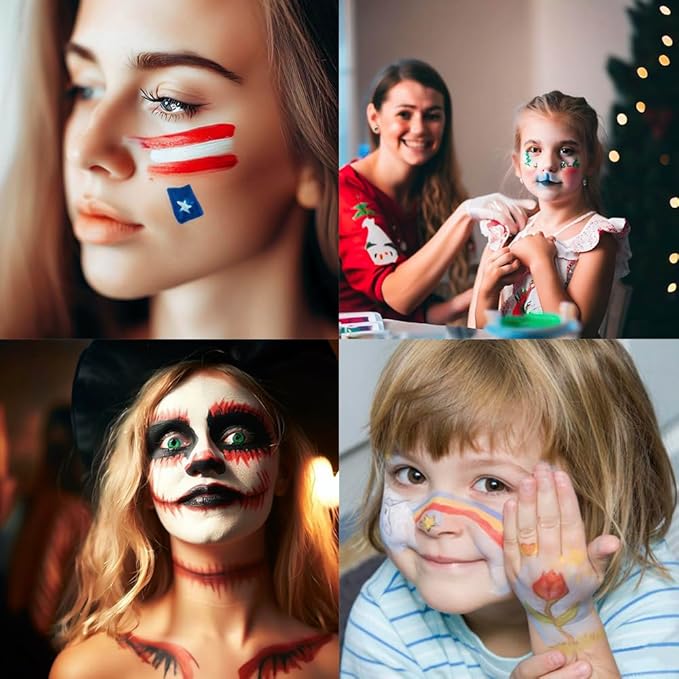 Transon 15 colors Face Painting Marker for Halloween and Makeup Parties Temporary tattoo Painting Body Painting with Brush Tip Including Stencil Stickers