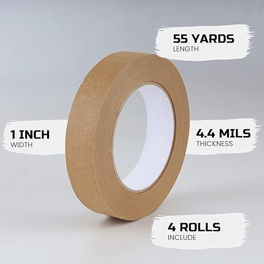 Lichamp 4 Pack Brown Painters Tape 1 inch, Brown Masking Tape 1 inch x 55 Yards x 4 Rolls (220 Total Yards)