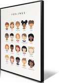 uoyien Feelings Chart And Emotions Poster For kids Mental Health Awareness Canvas Wall Art Special Emotions Faces Calm Corner Prints Classroom Social Worker Office Decor 16x22in Metal Framed