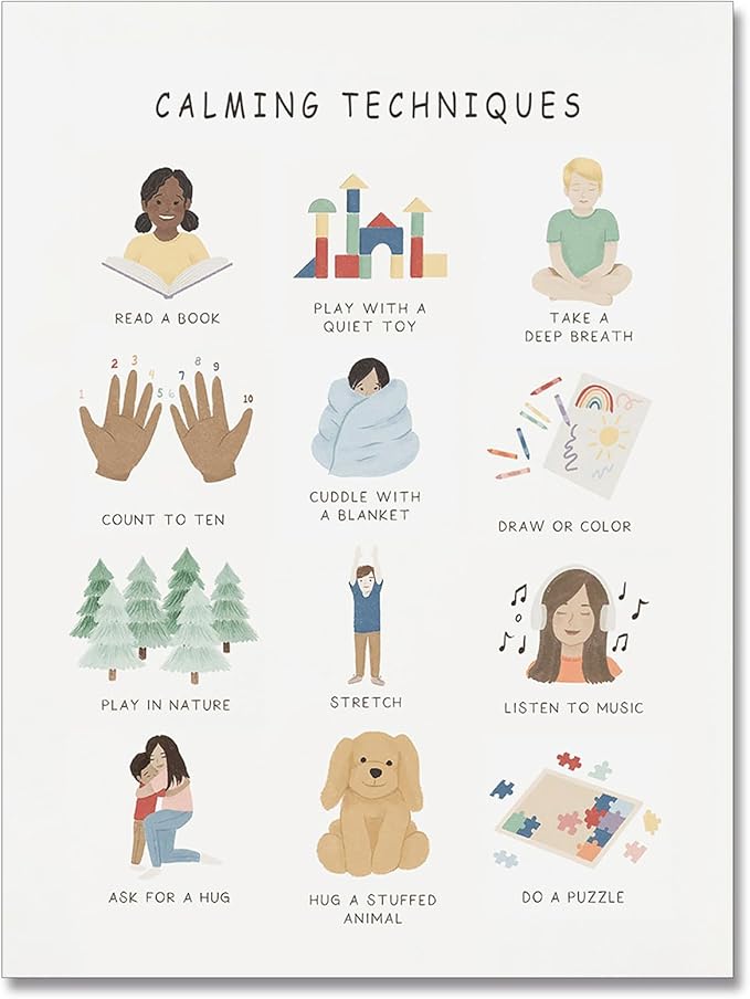 uoyien Calming Corner Classroom Mental health Posters Feelings Calming Techniques Canvas Wall Art Boho Emotions Chart for Kids Prints Special Education Wall Decor for Office School 12x16in Unframed