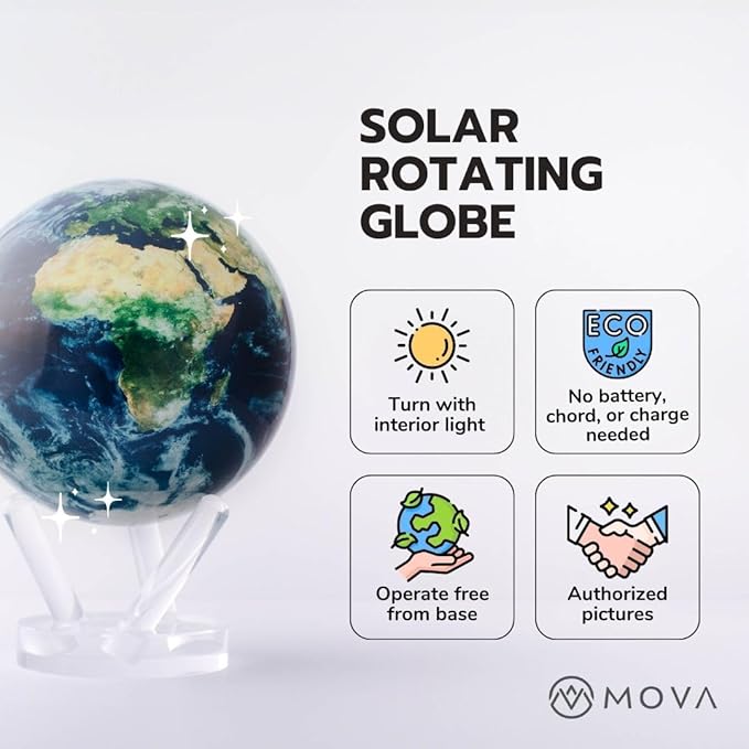 MOVA Neptune Globe 6” – Solar Rotating Planet Globe for Desk Display | No Batteries or Cords | Striking Deep Blue Space Decor