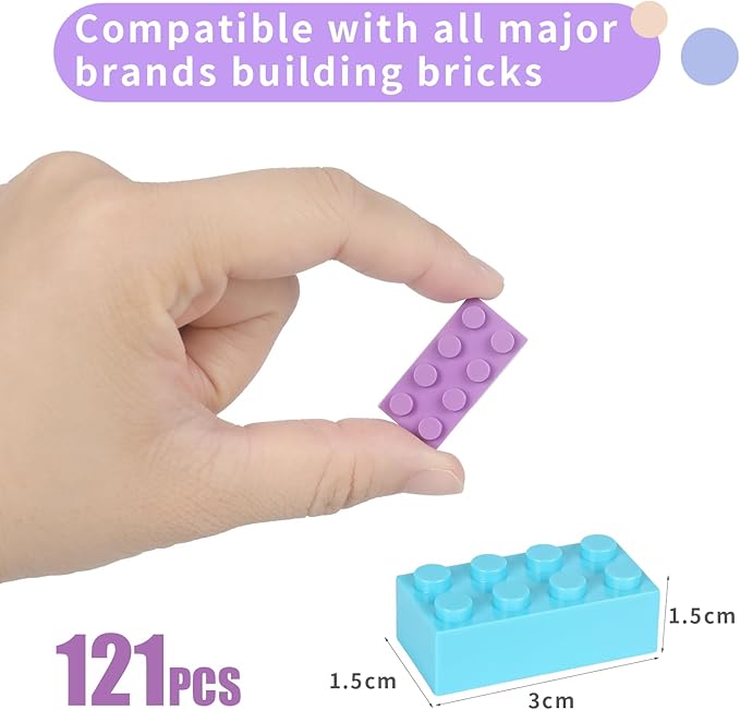 Building Bricks 121 Pieces 2x4 Multi-Color Building Block,Compatible with Classic Building Block,Creative Building Block Toys for Kids(Pink,Blue,Purple,Green,Rose red)