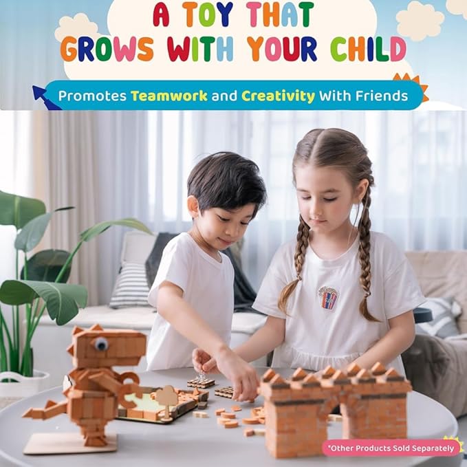 Real Red Clay Mini Bricks Sets, Construction Education Toy for Kids 6+ Years Old, Craft Bricks for Adults, Realistic House, DIY Garden, STEM Building Set, Washable & Reusable | Rectangle Brick (50pcs)