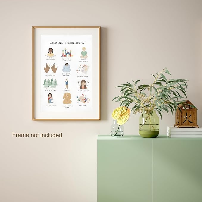 Feelings Calming Techniques Canvas Wall Art Calming Corner Classroom Mental health Posters Boho Emotions Chart for Kids Prints Special Education Wall Decor for Office School 20x30in Unframed