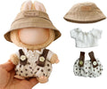 Clothes for Dolls Accessories (No Doll), Cute Outfit Set 3 Pieces Bib Pants Suitable for 15 & 17cm Doll Suit, Stylish Dress Up Overalls Doll Clothing Set Replacement with Hat Clothes Beige