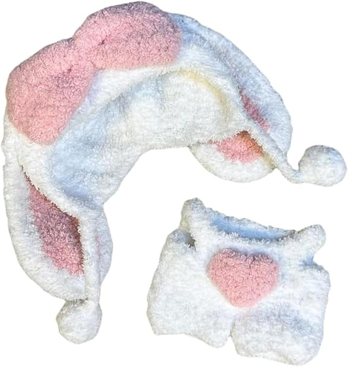 17cm/6.7in Clothes Set for Dolls - Cute Hat & Overalls Outfit, Soft Premium Fabric Dress Up Accessories Suit, Easy On/Off, NO Doll Included (Long-Eared Rabbit)