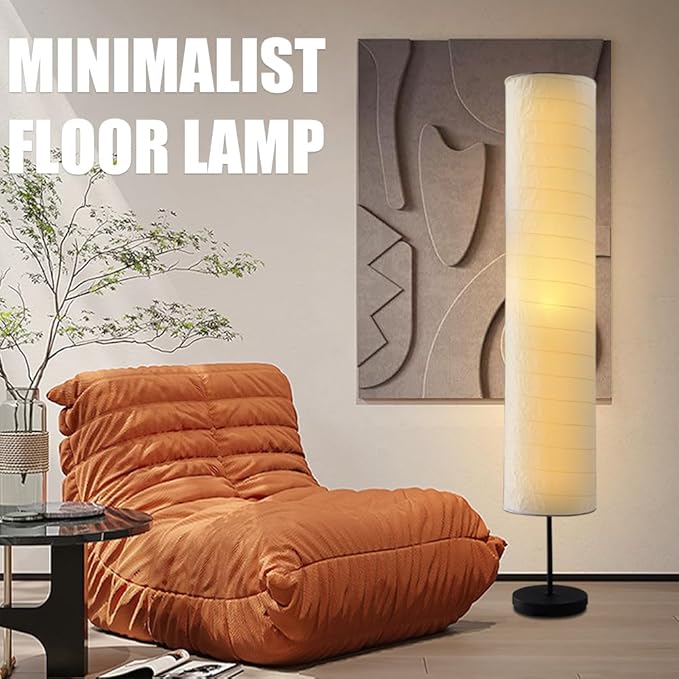 Paper Floor Lamp Floor Lamps Paper and Chrome Standing Lamp Room Decoration Festival Lantern Light Bedroom Dresser Living Kids Room College Dorm Coffee (White, 45.67"x8.66"x8.66")