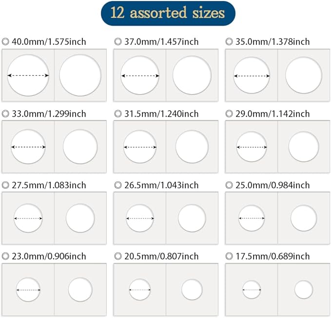 Boen Coin Holder 12 Assorted Sizes are Professional Coin Holders for Colletors The Coin Collection Supplies Include 1200Pcs Coin Flips The Coin Cardboard for Coin Collection