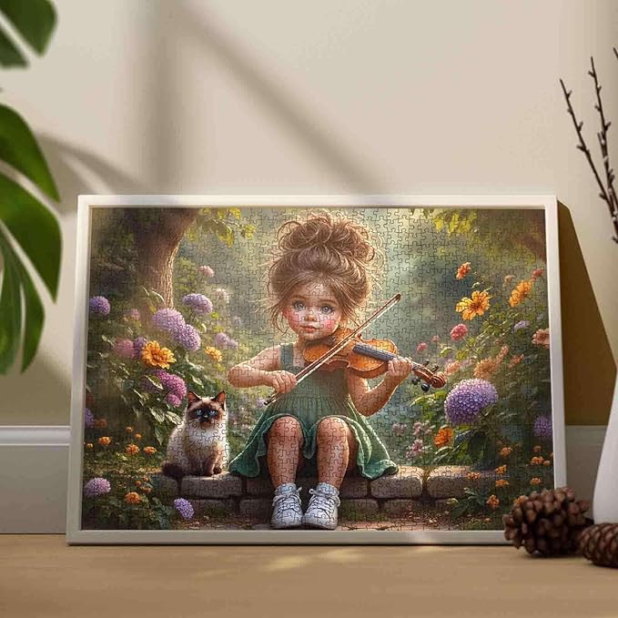 Tucocoo 1000 Piece Jigsaw Puzzle for Adults, Girl Playing Violin in Garden with Cat – Challenging and Relaxing Puzzle, Aesthetic Art Puzzle for Family, Educational Toys for Teens Home Wall Decor Gift