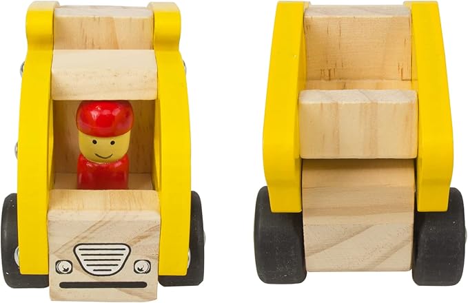 Wooden Push Car Toys for Infants 18 Months, 2 Pcs Baby Vehicle Toys Hand Push Car Toys for 2 Year Old Boys Girls (Excavator + Truck)