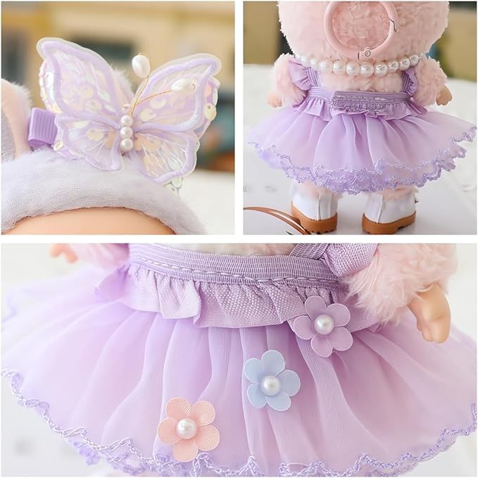 Clothes for Dolls Accessories, Outfit Set 5 Pieces Gauze Dress for 15cm 17cm Doll (No Doll), Romantic Skirt Doll Clothing Set Replacement Purple