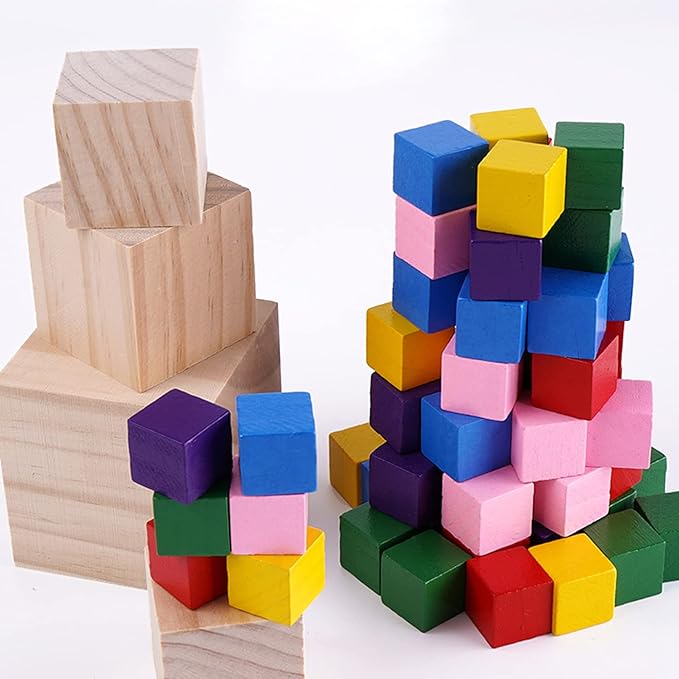 Tosnail 150 Pack 1 Inch Unfinished Wooden Cubes, Blank Wooden Blocks for Crafts Making