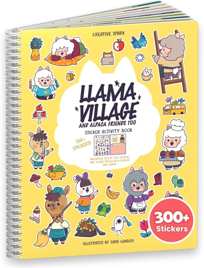 Cupkin Llama Sticker Book Activity for Kids, Toddler Airplane Travel Essentials, 500+ Llama Stickers for Kids + 12 Scenes + 12 Coloring Book Pages, Animal Lover Gift, Children's Crafts Ages 2-8