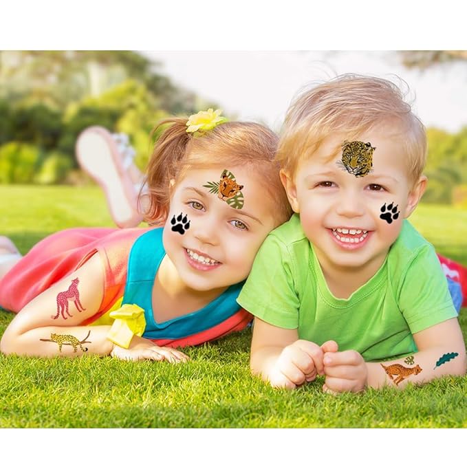 Cheetah Tattoos for Kids, 10 Sheets Cheetah Jungle Animal Theme Temporary Tattoos for Boys Cheetah Birthday Party Supplies Gifts Decoration