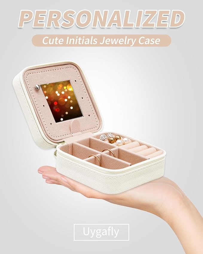 Travel Accessory Case - Personalized Jewelry Organizer for Women, Cute Travel Jewelry Organizer for Storage, Birthday Gift for Her & Girls | Cream, L