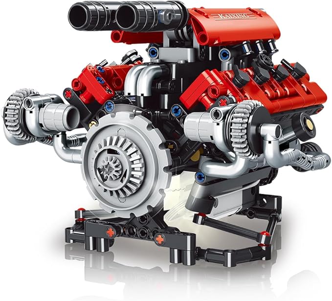 39006 V8 Engine Model Kit, Runnable, Build Your own STEM Visible Mini V8 Engine Model Kit with Lights, Adult and Adolescent Physics Science Experiment Building Block Set (660 Pcs)