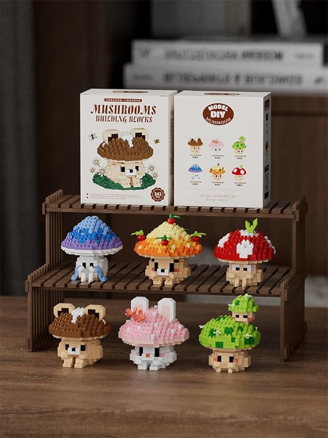 Jam Mushroom Mini Cute Mushroom Animals Building Toy Set Adorable Plant Blocks for Creative Play Bonsai Botanical Collection