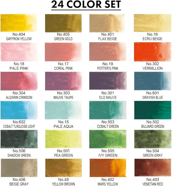 Kuretake GANSAI TAMBI Watercolor Paint Set 24 Colors II - Art nouveau, Professional-quality art supplies for artists adult painting aketching, Non-Toxic, Made in Japan