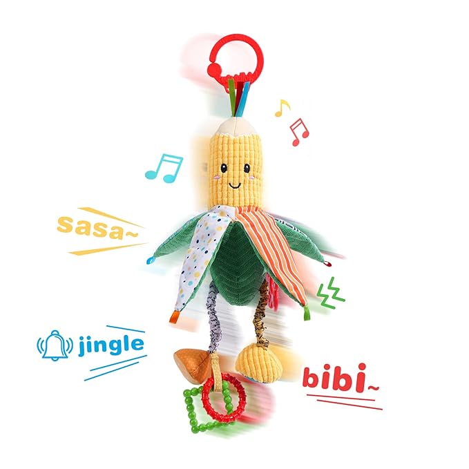 Jollybaby Baby Rattles Hanging Toys for Car Seat Crib Stroller Gym, Montessori Sensory Plush Vegetable Toys for Baby 0-3-6-12 Months with Ring Bell Crinkle and Teether, Newborn Baby Shower Gifts