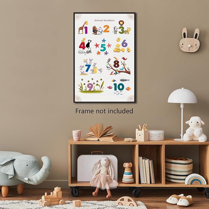 xbsifyiooa Number 1-10 Poster for Toddlers, Learning & Educational Numbers Posters for Toddlers 1-3, Kids Learning Posters, Cute Animal Numbers Chart Preschool Wall Posters For Kids 12x16in Unframed