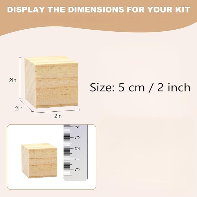 8PACK 2 inch Wooden Cubes Blocks, Natural 5x5x5cm Unfinished Square Wooden Blocks Wood Cubes for Crafts and DIY Projects, Puzzle Making, Painting, Carving