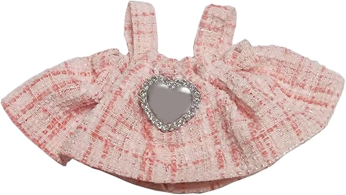 17cm Doll Clothes Set for 5.91-6.7“ (15-17cm) Dolls, Cute Premium Fashion Doll Outfit with Accessories for LA BUBU-Light Pink Plaid Tweed Dress +Plaid Bow