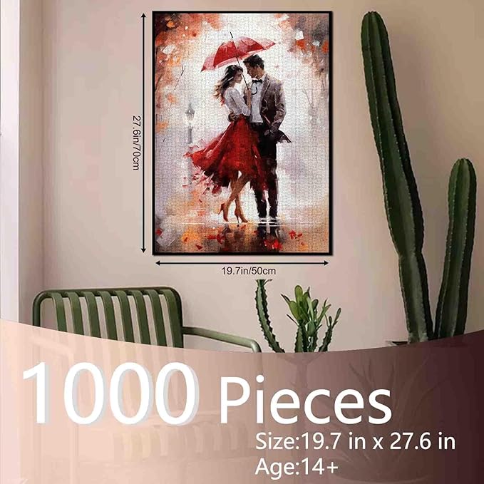 Tucocoo Romantic Couple Jigsaw Puzzle 1000 Pieces Puzzles for Adults, Street Lover Red Umbrella Jigsaw Puzzles for Challenging Family Activity Games Colorful DIY Handwork Puzzle for Home Decor Gifts