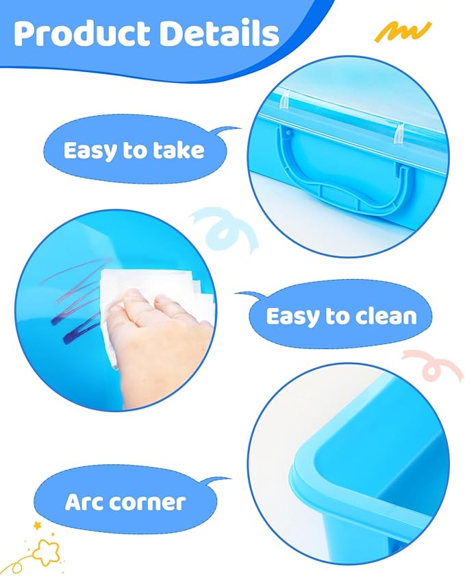 2 Pcs Sand Tray Sensory Bin with Lid and Handle, Portable Sensory Sandbox Container for Kids, Plastic Activity Tray for Toddlers (Transparent)