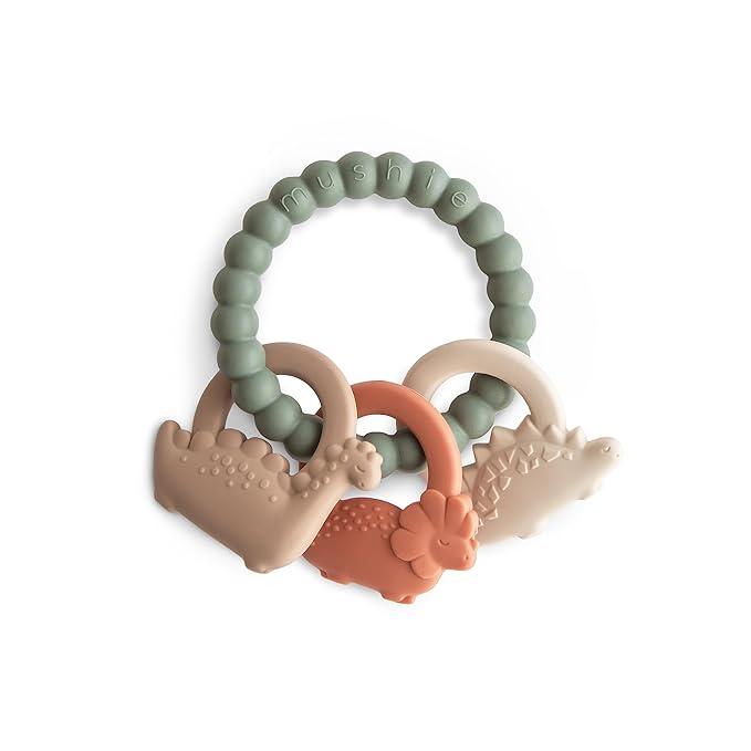 mushie Silicone Dino Teething Ring Toy