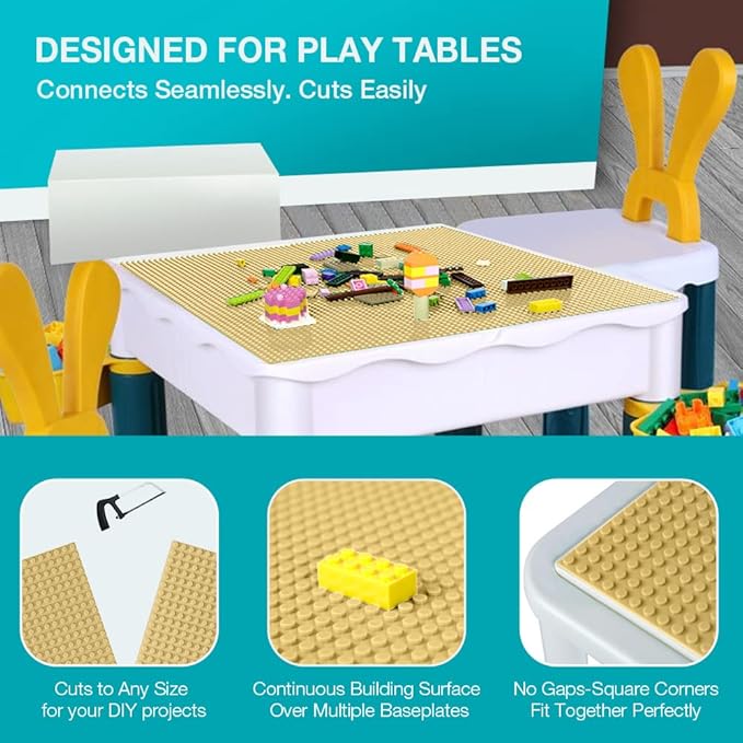 Lekebaby Classic Baseplates Building Base for Building Bricks 100% Compatible with Major Brands-Baseplate 10" x 10", Pack of 6 (Sand Color)