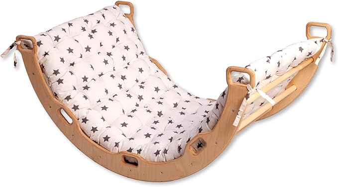Climbing Arch | Montessori Rocker Arch | Arch with Cosy Pillow | Wooden Climbing Arch with Cushion | Wooden Climbing Arch and Rocker | Indoor Playground Cosy Cushion Rocker (Star)