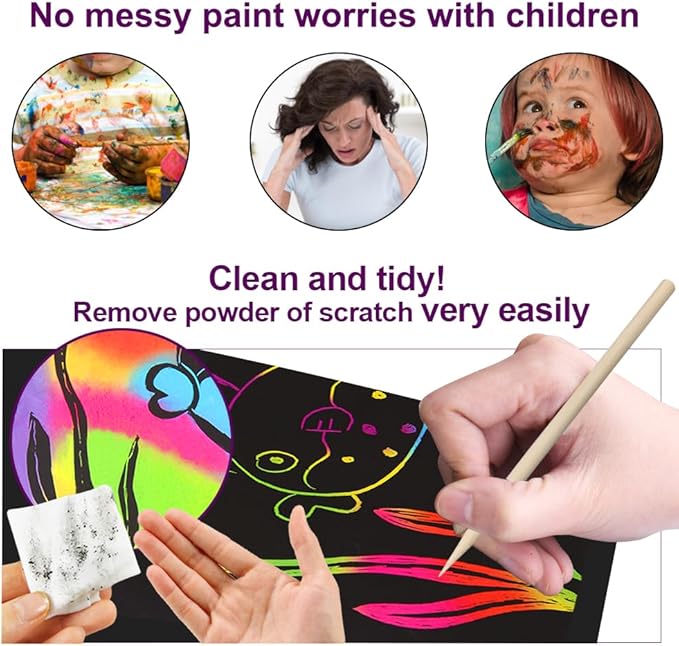 FUNNYB&G Rainbow Scratch Paper Art for Kids - 200 Pcs Magic Rainbow Scratch Paper Off Set Scratch Crafts Arts Supplies Kit Pads Sheets for Party Games Halloween Christmas Birthday Gifts