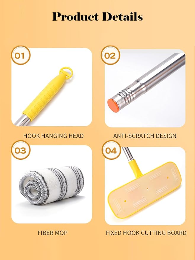 Mini Mop Small Mop for Kids Housekeeping Pretend Play Cleaning Toy Gift for Boys Girls (Yellow)