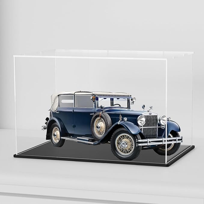 SVENJBB Acrylic Display Case, 13x6.7x6.3 Inch Cube, Clear Acrylic Boxes with Matte Black Base for 1:18 Scale Diecast Model Car