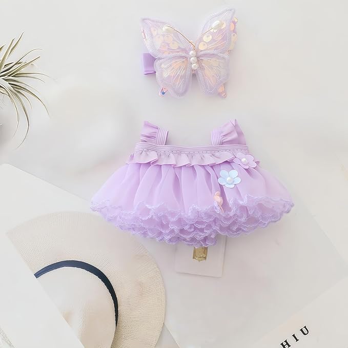 Clothes for Dolls Accessories, Outfit Set 2 Pieses Gauze Dress for 15cm 17cm Doll (No Doll), Romantic Skirt Doll Clothing Set Replacement Purple