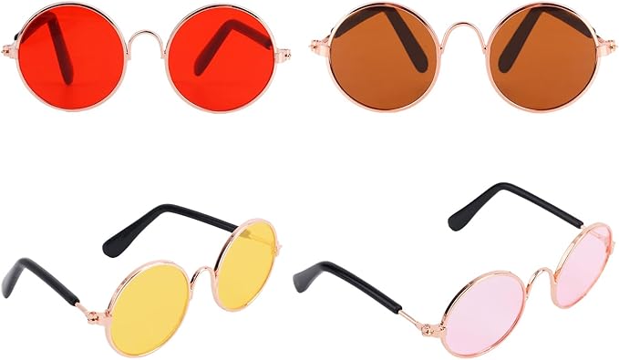 4pcs Mini Doll Glasses, Cute Tiny Sunglasses for Most Dolls Outfit and Toys Clothes Set Decorations with Metal Frame Multi-Color Lenses Fashion Eyewear Accessories (Color 3)