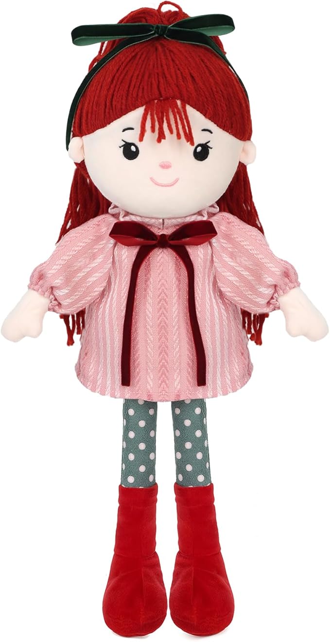 Soft Baby Doll Toys (16'') Baby Rag Doll for Girls Birthday Cuddly Plush Toys for Toddler Kids (Red)