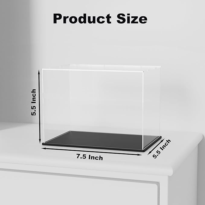 SVENJBB Mini Helmet Display Case, 7.5x5.5x5.5 Inch Acrylic Box for Display, Clear Acrylic Display Cases with Matte Black Base for Football Mini Helmet Protection
